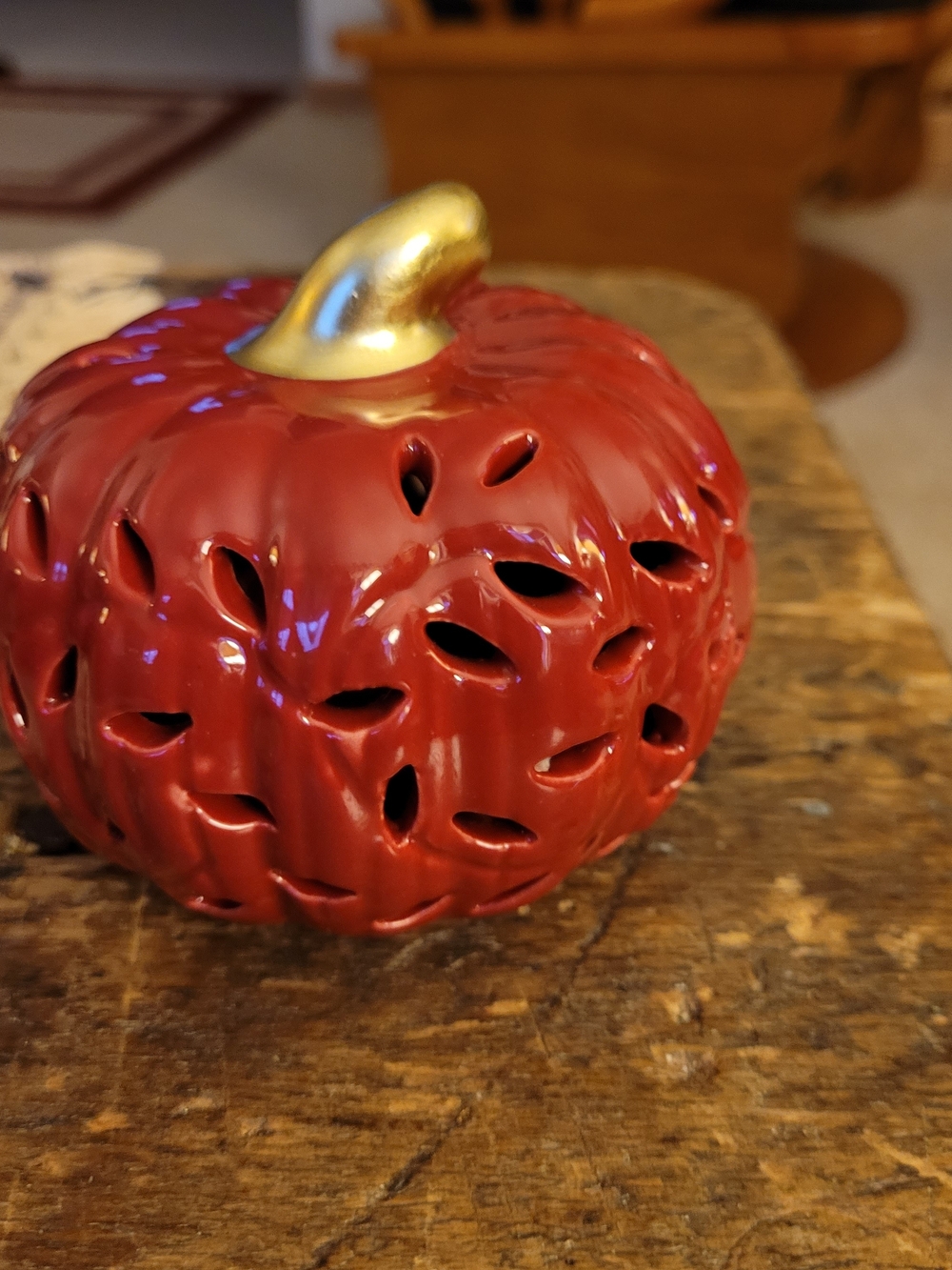 Ceramic Red Decorative Pumpkin with Gold Stem - Home Accents